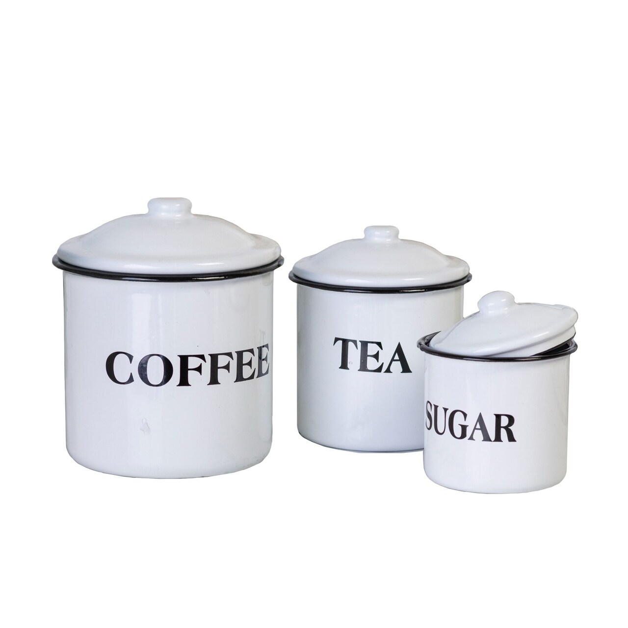 Creative Design Set of 3 White and Black Glossy Coffee Canisters 6"